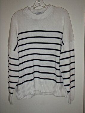 PRIMARK MEN'S BLACK & WHITE STRIPED CREW NECK COTTON SWEATER SIZE M~NWT!